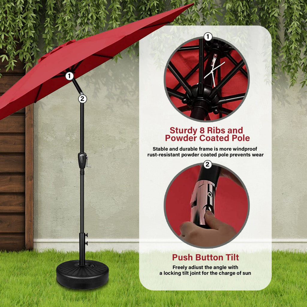 9 ft. Steel Market Tilt Patio Umbrella in Red with Free Standing Base