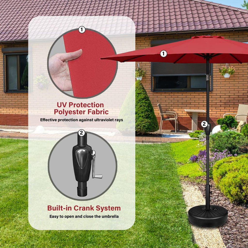 9 ft. Steel Market Tilt Patio Umbrella in Red with Free Standing Base