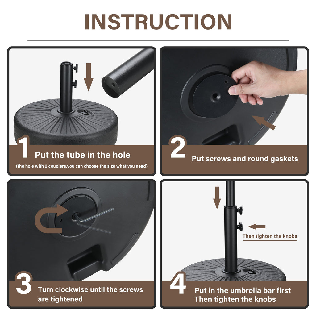 20 in. Rounded HDPE Patio Umbrella Base in Black with Refillabel Reservoir