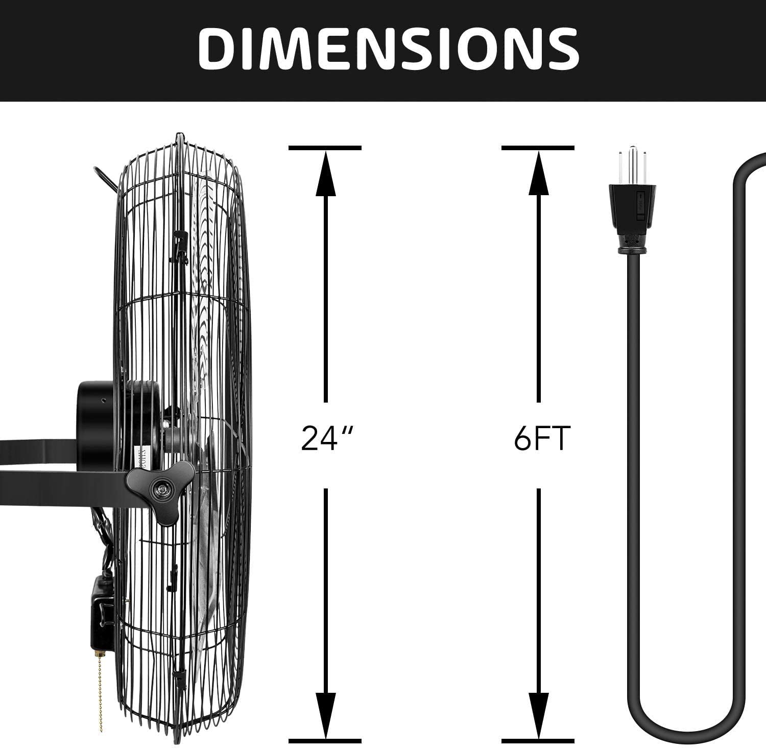 24 in 3-Speed Round High Velocity Air Movement Mounted Wall Ceiling Fan