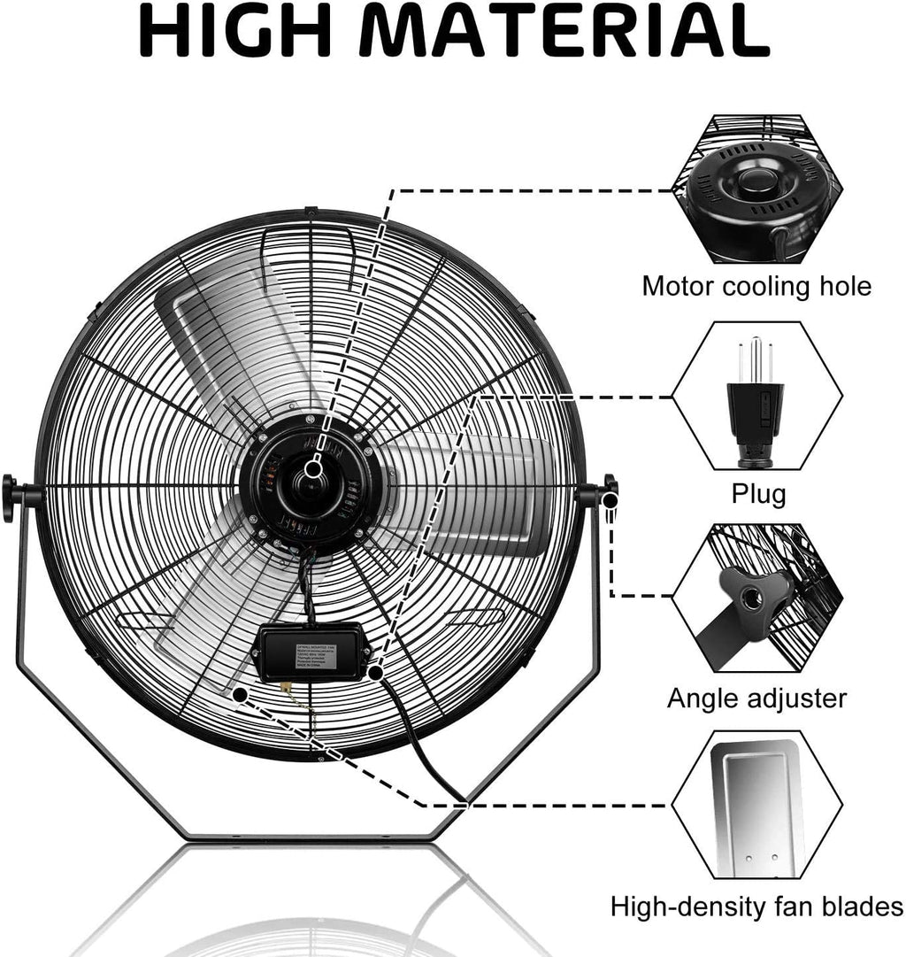 24 in 3-Speed Round High Velocity Air Movement Mounted Wall Ceiling Fan