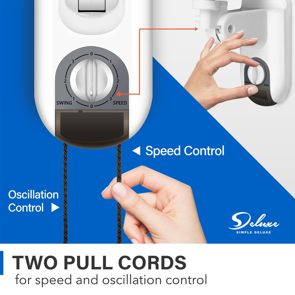 16 in Household White Wall Mount Fans Adjustable Tilt 90° 3-Speed Settings