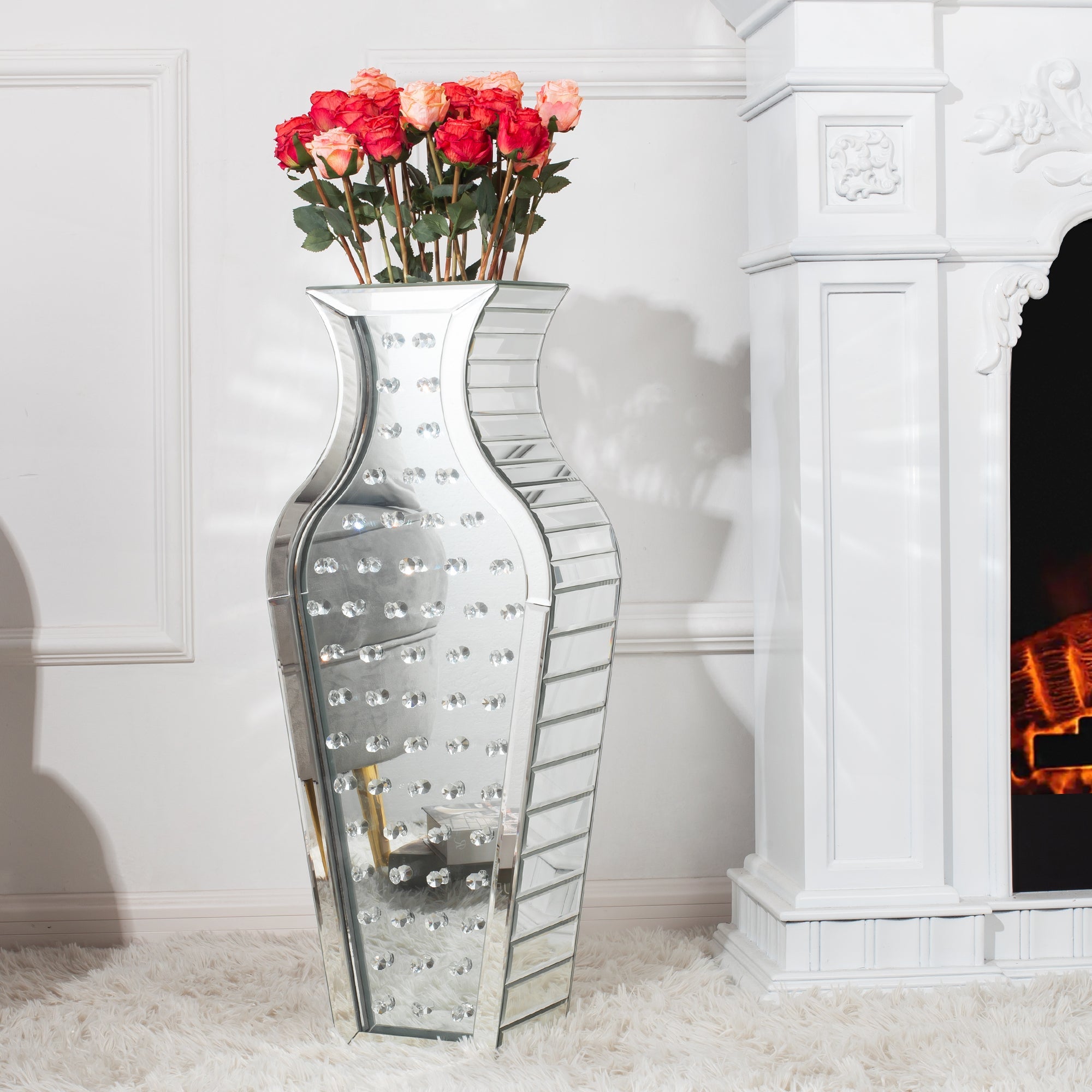 28 in. Tall Silver Handmade Glass Floor Vase