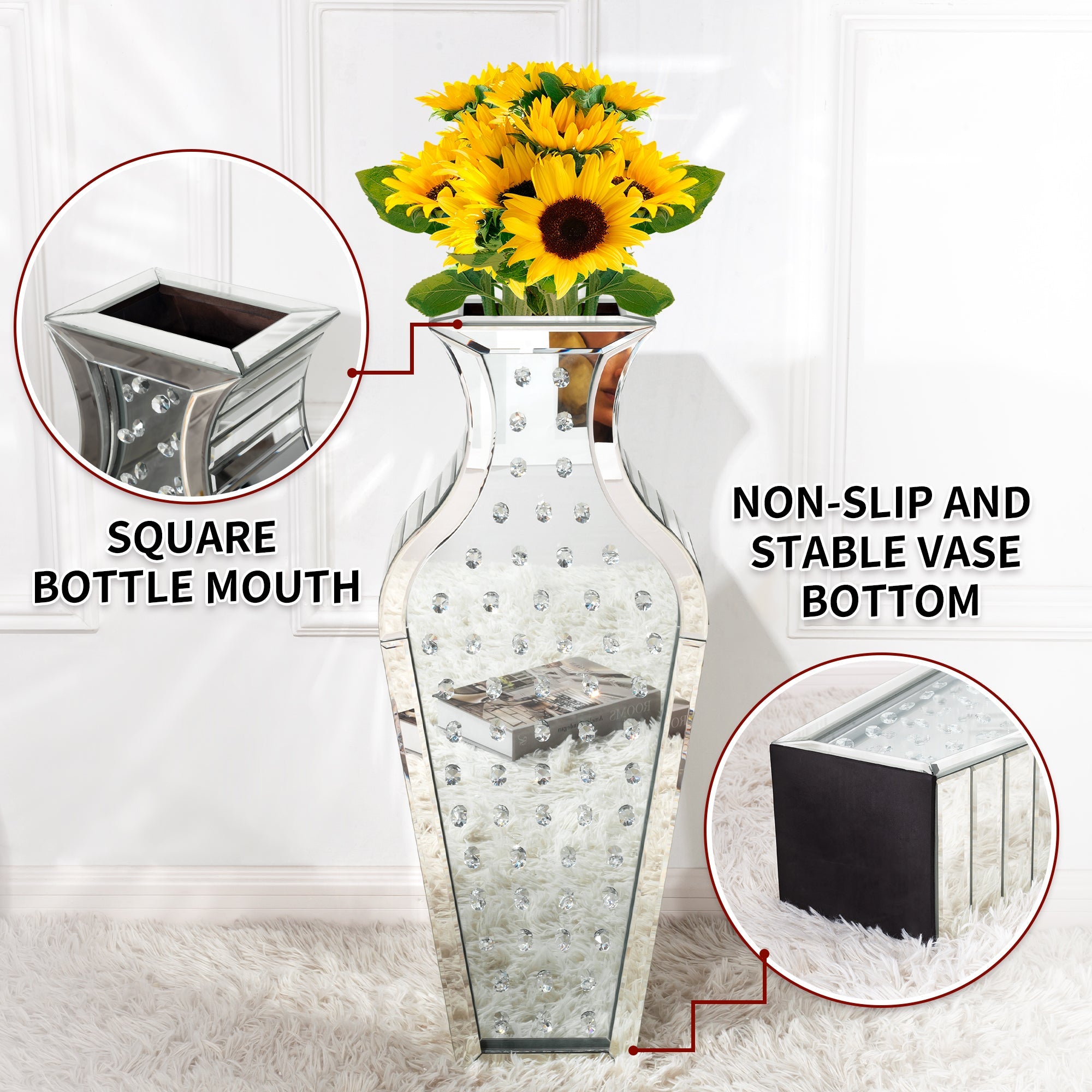 28 in. Tall Silver Handmade Glass Floor Vase