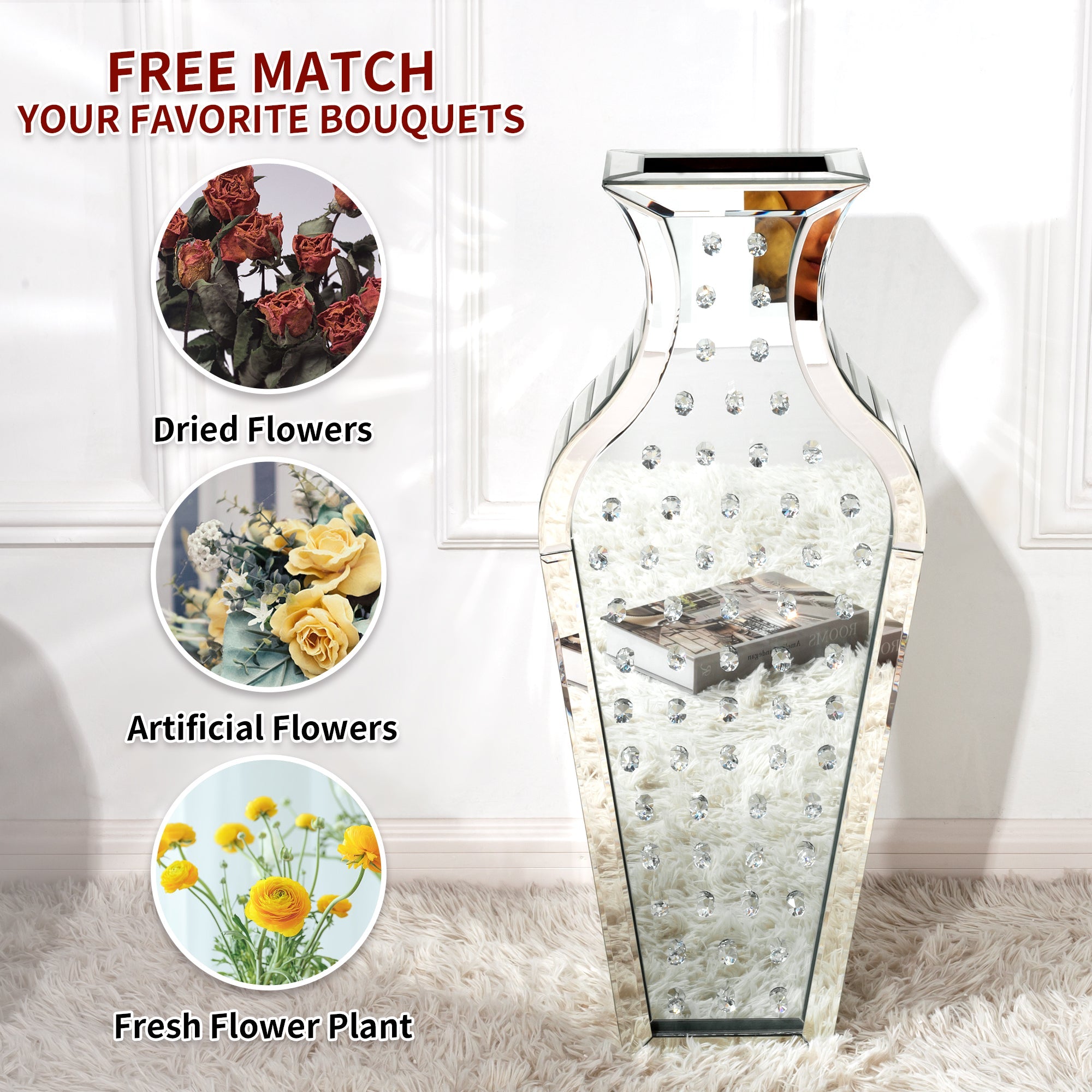 28 in. Tall Silver Handmade Glass Floor Vase