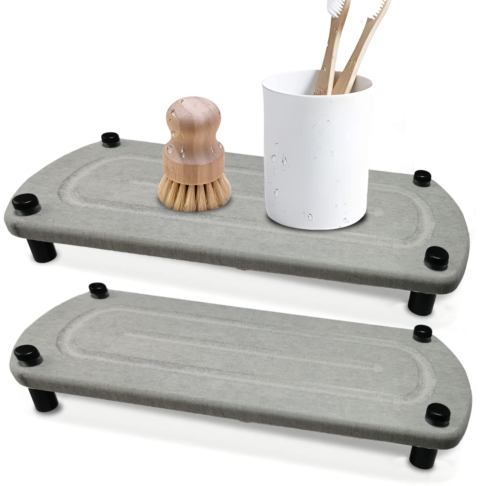 2PCS Fast Instant Drying Stone Tray Under-sink Brush Soap Storage Organizer