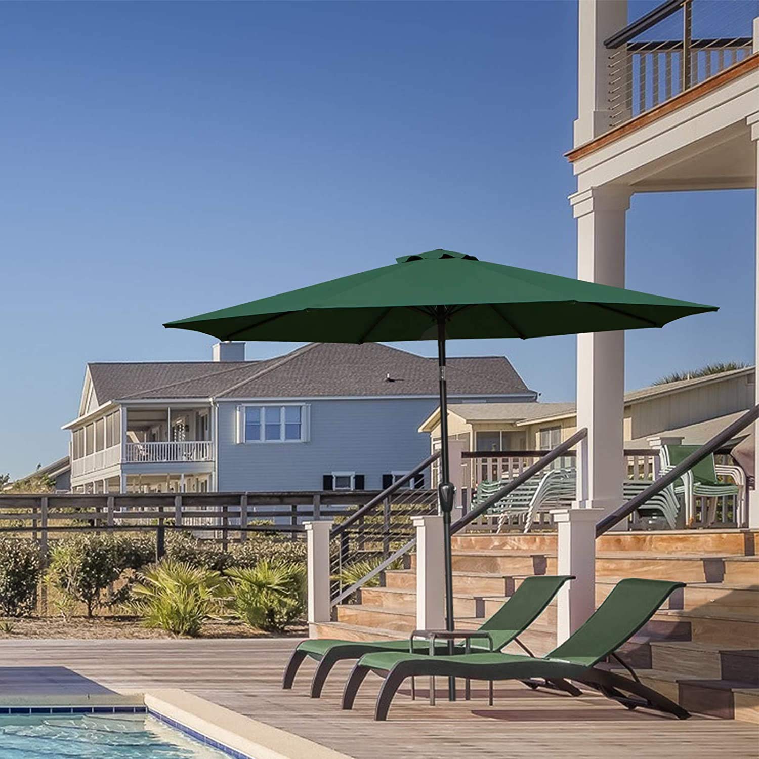 9 ft. Steel Market Tilt Patio Umbrella in Green with Free Standing Base