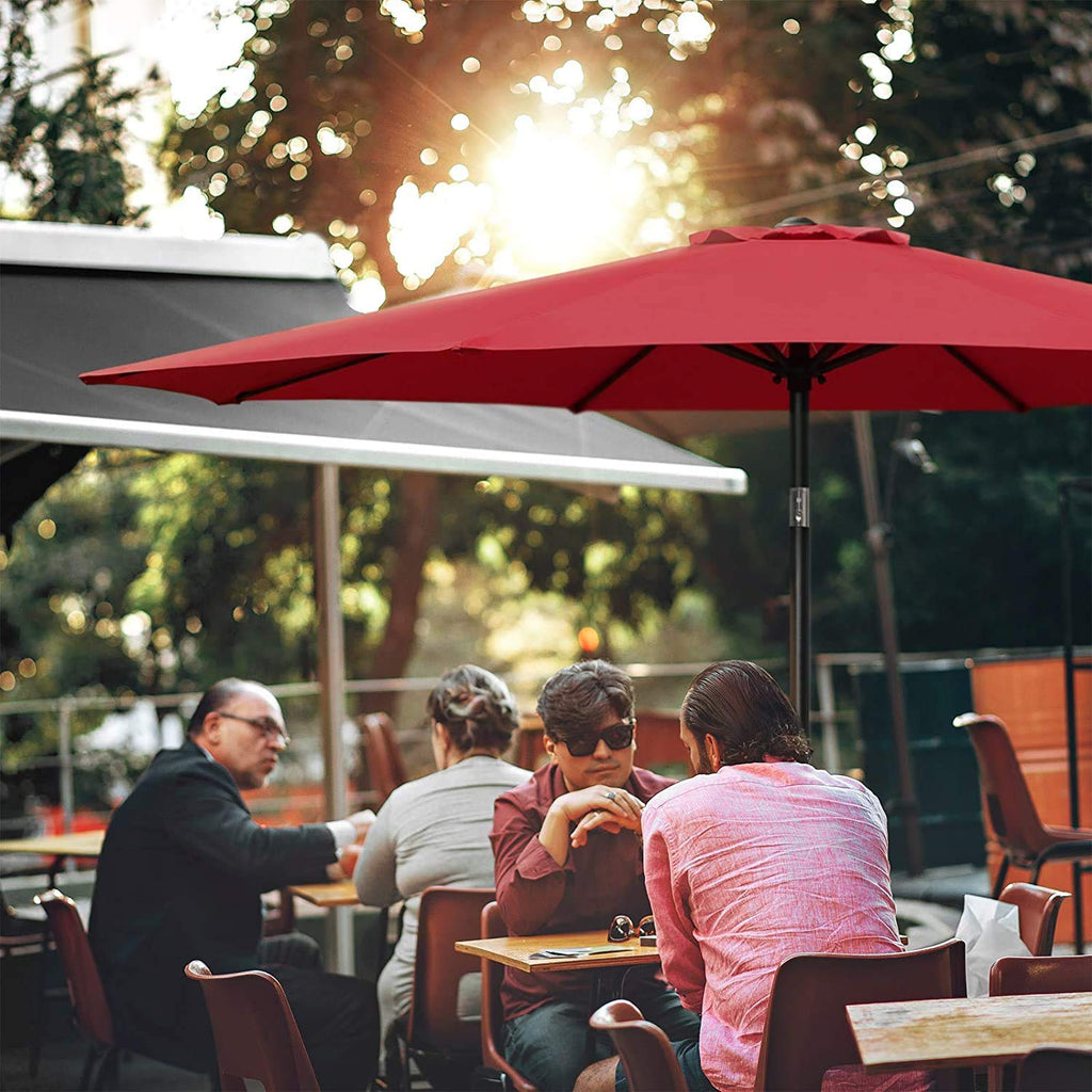 9 ft. Steel Market Tilt Patio Umbrella in Red with Free Standing Base