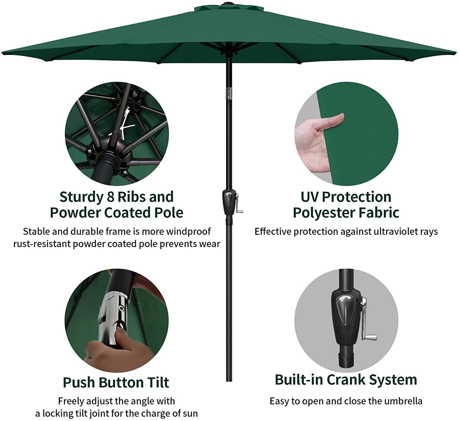 9 ft. Steel Market Tilt Patio Umbrella in Green