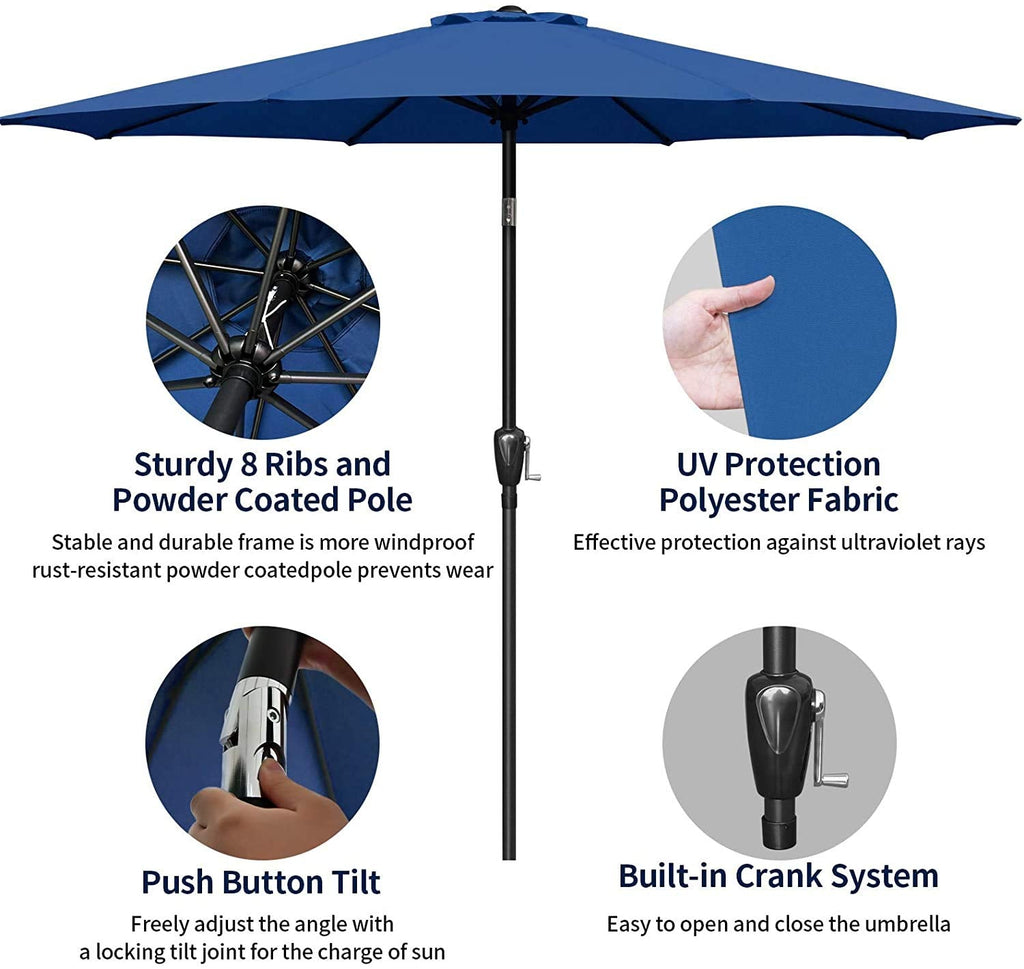 9 ft. Steel Market Tilt Patio Umbrella in Blue with Free Standing Base