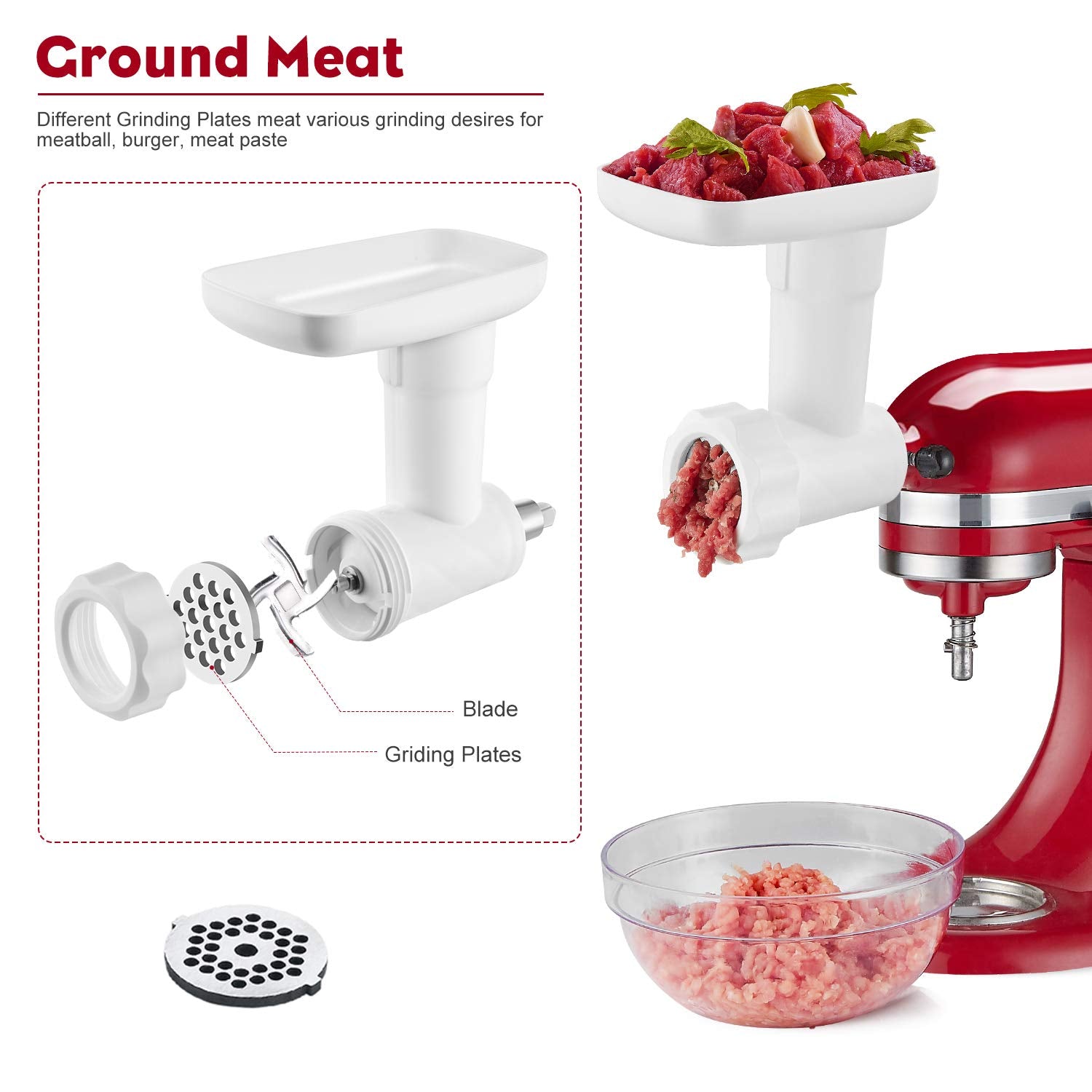 Meat Grinder Attachment for Kitchenaid Stand Mixer in White