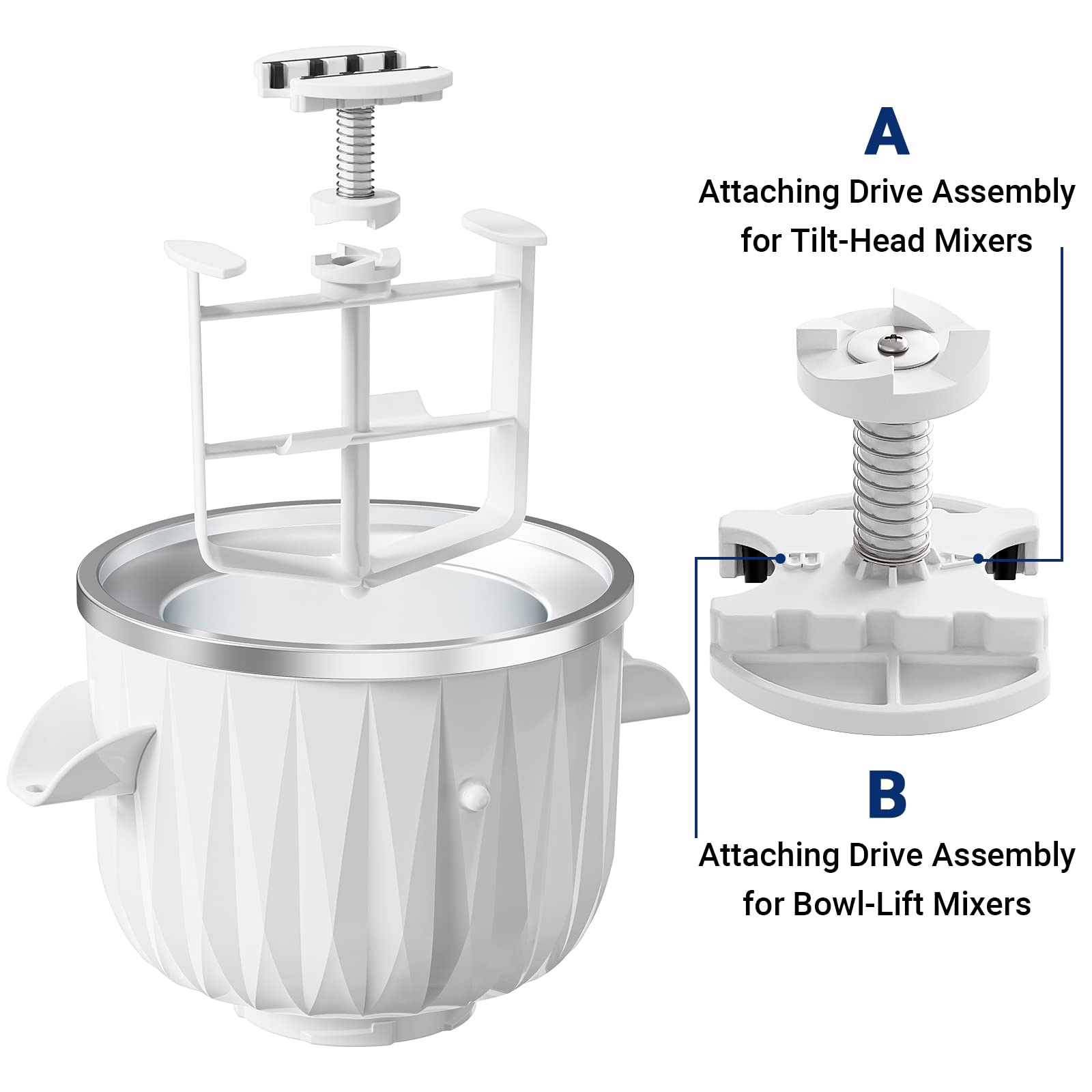 2 qt. White Ice Cream Attachment Fits for 4.5 qt. Larger Stand Mixers