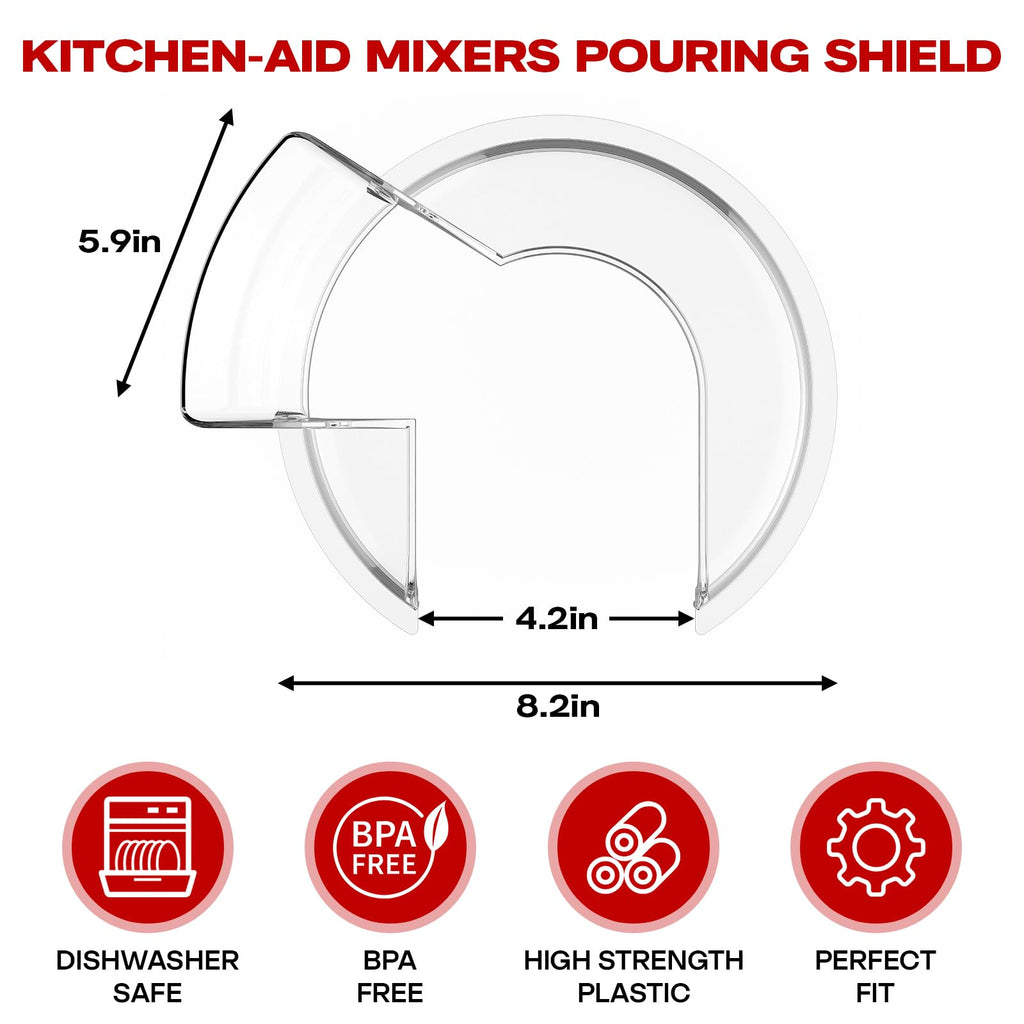 Pouring Shield for Kitchen Aid 4.5 and 5-Quart Tilt-Head Stand Mixers, Dishwasher Safe