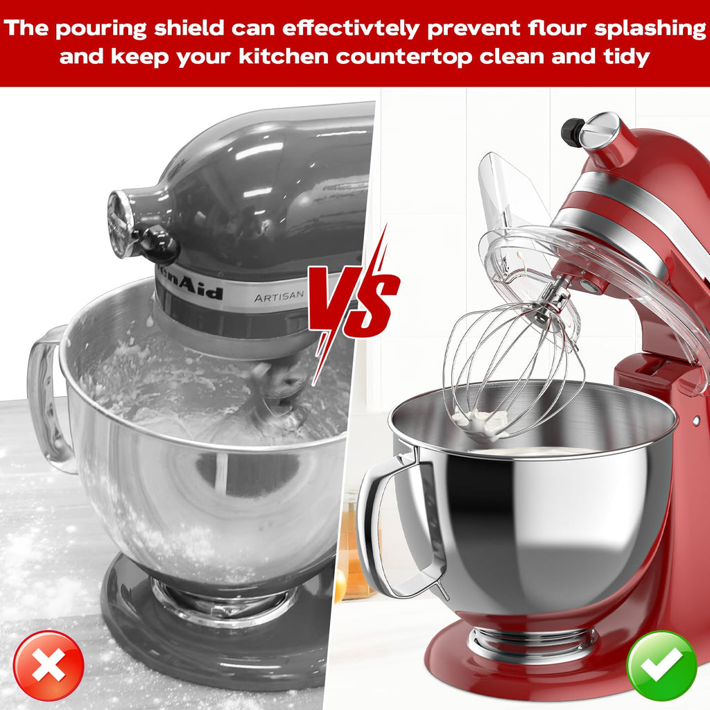 Pouring Shield for Kitchen Aid 4.5 and 5-Quart Tilt-Head Stand Mixers, Dishwasher Safe