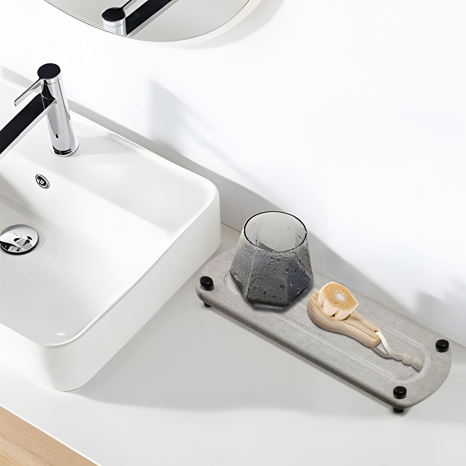 2PCS Fast Instant Drying Stone Tray Under-sink Brush Soap Storage Organizer