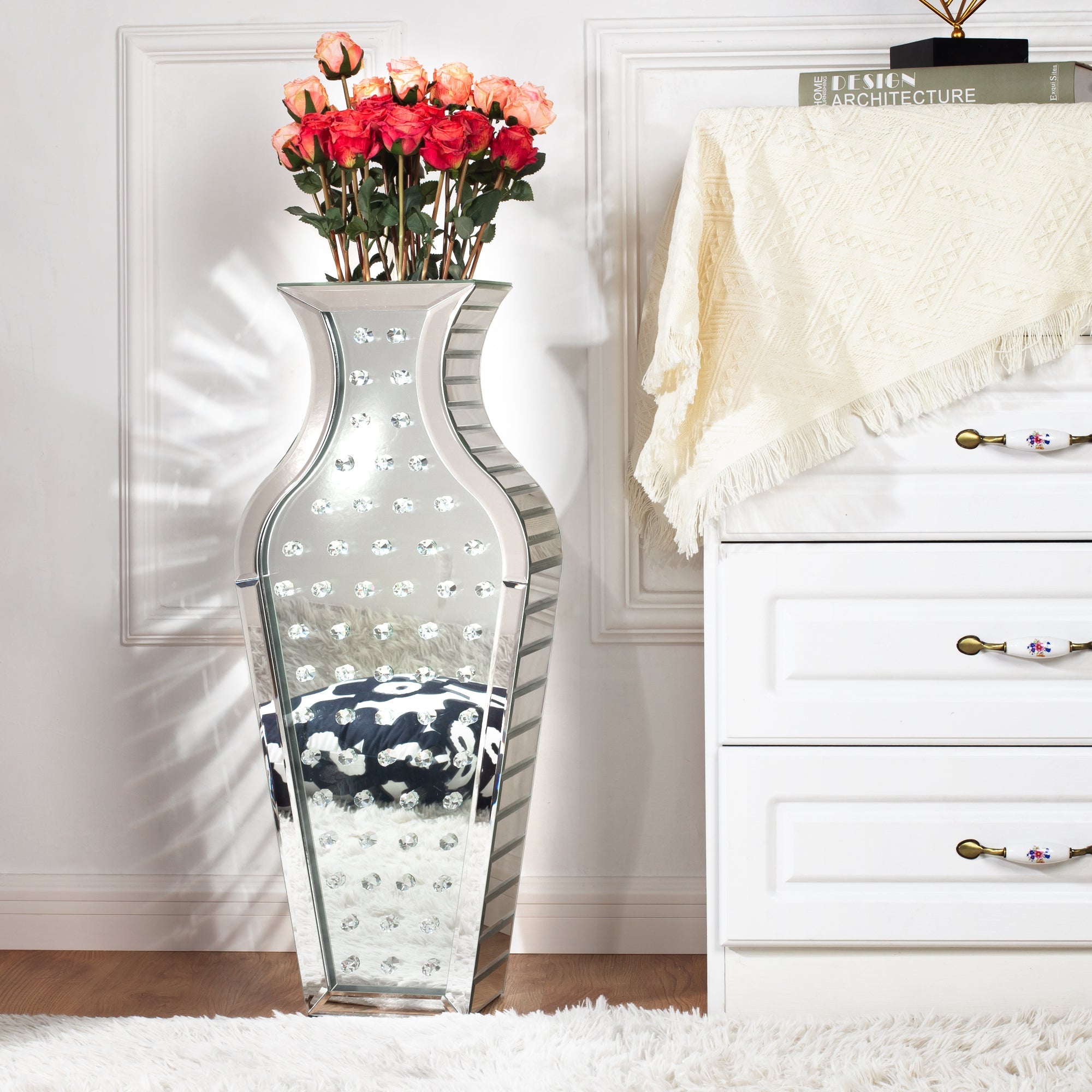 28 in. Tall Silver Handmade Glass Floor Vase